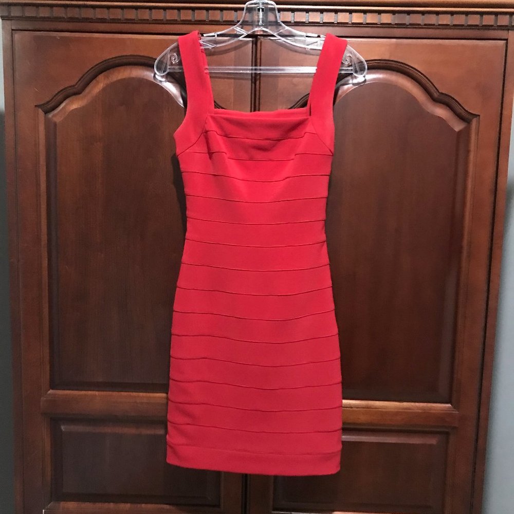 Short red bandage dress with rhinestone accents
